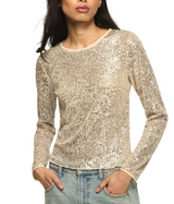 Lucky Brand Womens Sequin Long Sleeve Top