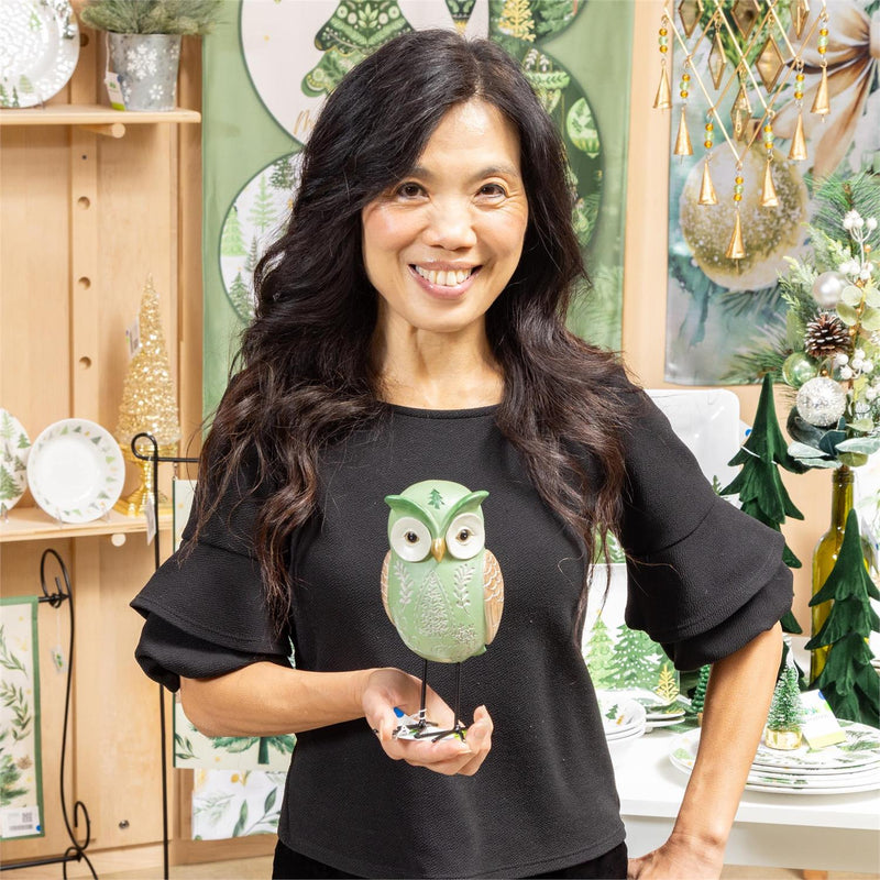 Evergreen Shades of Green Owl Resin Garden Statue