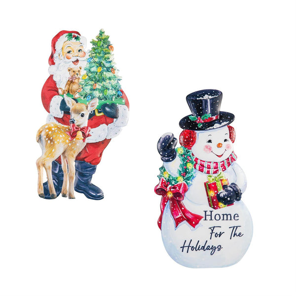 Evergreen Traditional Santa Christmas Icon LED Metal Porch Leaner