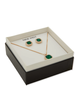 Nine West Boxed Square Green Gem Necklace & Earring Set