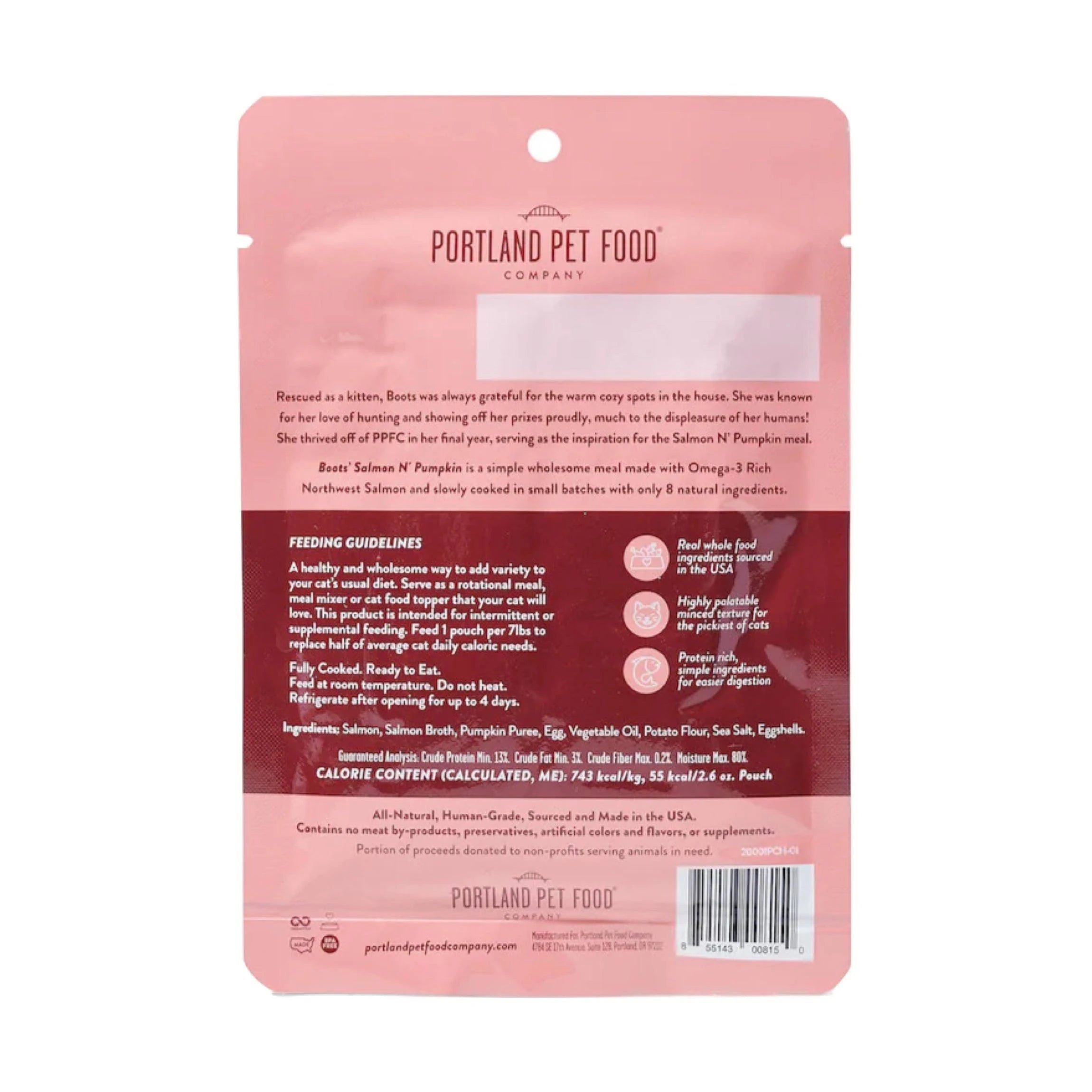 Portland Pet Food Company Boots' Salmon N' Pumpkin Homestyle Cat Meal Pouch - 2.6 oz.