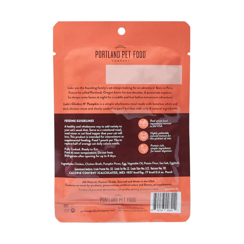 Portland Pet Food Company Luke's Chicken N' Pumpkin Homestyle Cat Meal Pouch - 2.6 oz.