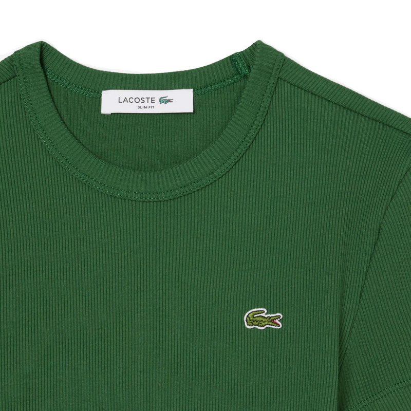 Lacoste Womens Slim Fit Ribbed Cotton Short Sleeve T-Shirt
