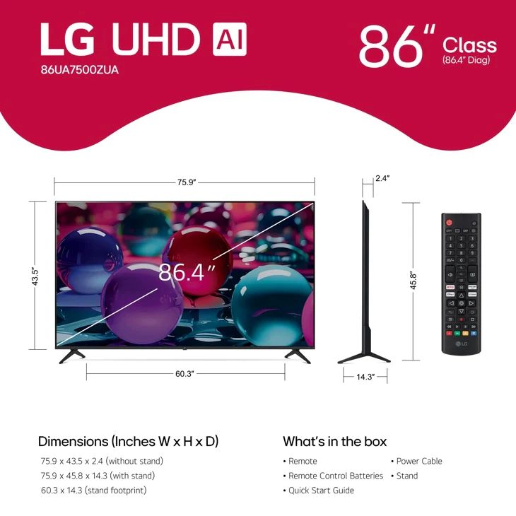 LG 86" Class UHD AI UA75 4K Smart TV