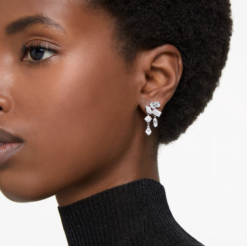 Swarovski Mesmera Drop Earrings - Mixed cuts, White, Rhodium plated