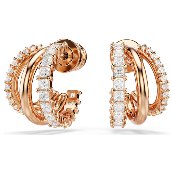 Swarovski Hyperbola Hoop Earrings - Mixed cuts, Mini, White, Rose gold-tone plated