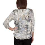 Alfred Dunner Womens Geo Leaf Patchwork Knit Top