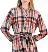 Nautica Womens Plaid Ruffled-Neckline Long-Sleeve Shirtdress