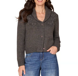 Democracy Womens Long Sleeve Shawl Collar Button Down Embroidered Sweater Cardigan