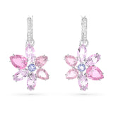Swarovski Gema Drop Earrings - Mixed Cuts, Flower, Pink, Rhodium Plated