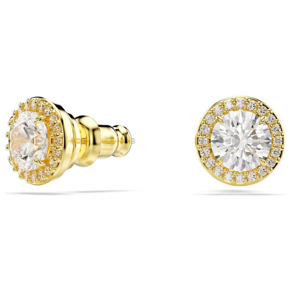 Swarovski Una Angelic Stud Earrings - Round Cut, Gold Tone, Gold-Tone Plated