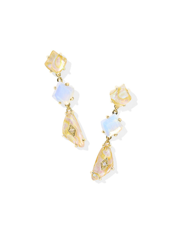 Kendra Scott Gold-Plated Bianca Linear Iridescent White Earrings
