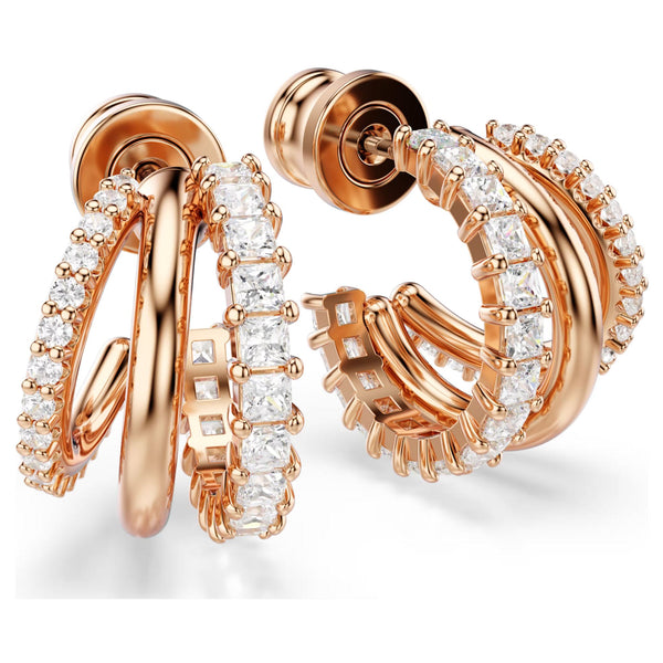 Swarovski Hyperbola Hoop Earrings - Mixed cuts, Mini, White, Rose gold-tone plated