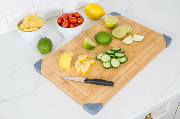 Lipper International Bamboo Cutting Board with Gray Silicone Corners