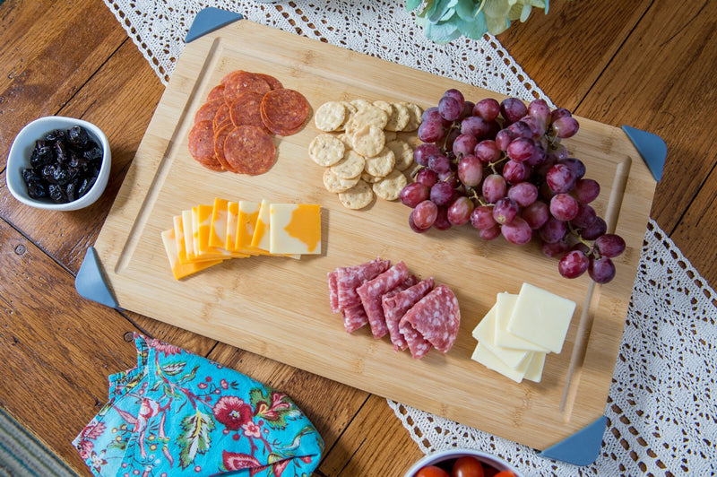 Lipper International Bamboo Cutting Board with Gray Silicone Corners