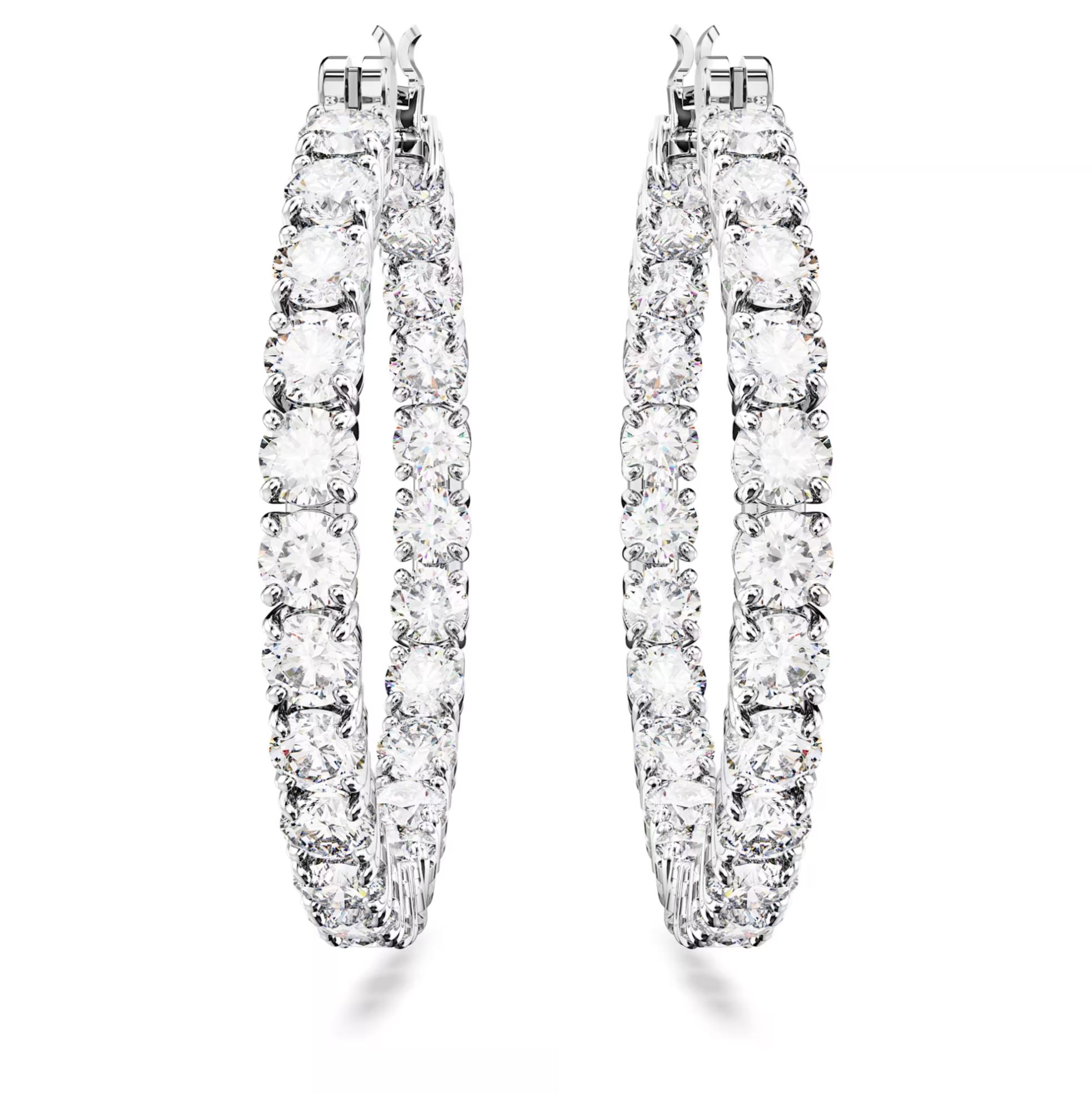 Swarovski Matrix Hoop Earrings - Round cut, White, Rhodium plated