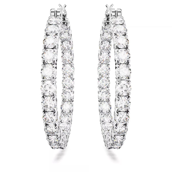 Swarovski Matrix Hoop Earrings - Round cut, White, Rhodium plated
