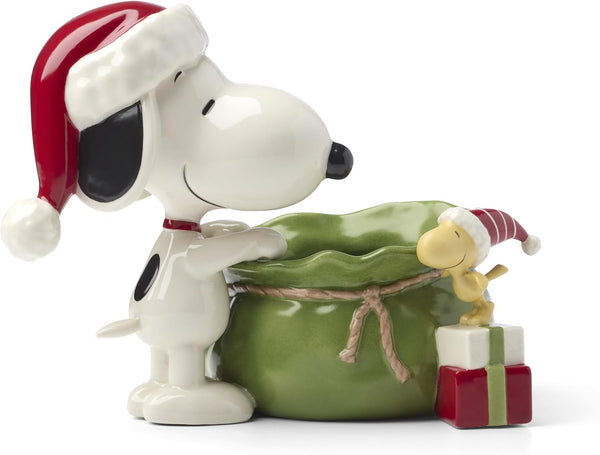 Lenox Snoopy Christmas Santa Sack Candy Bowl