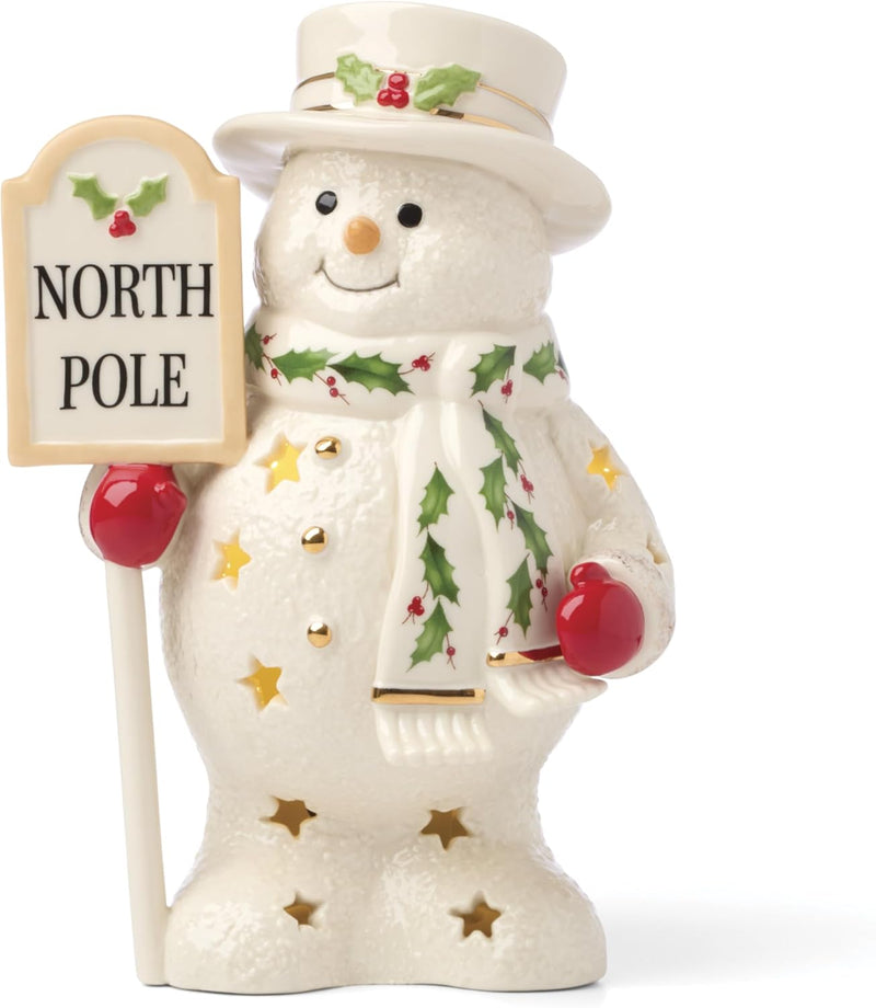 Lenox Happy Holly Days Lit Snowman North Pole Figurine