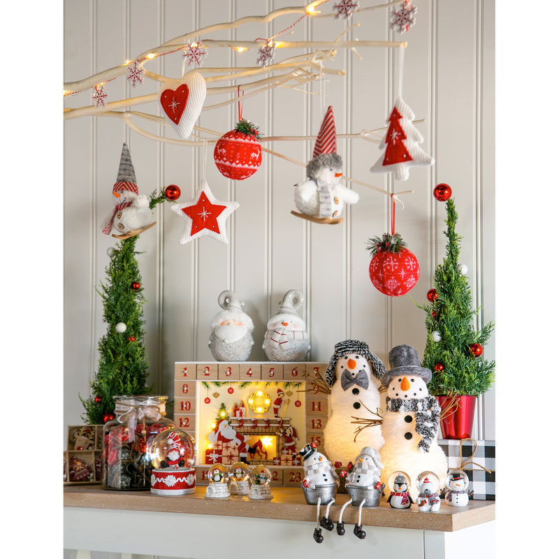 Evergreen Holiday Tree with Ornaments in Red Metal Pot - Set of 2