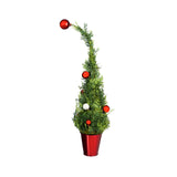 Evergreen Holiday Tree with Ornaments in Red Metal Pot - Set of 2