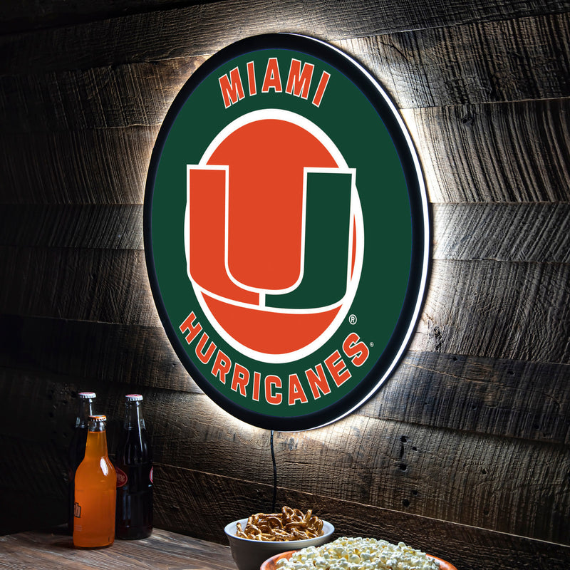 Evergreen University of Miami Round 23" LED Lighted Sign