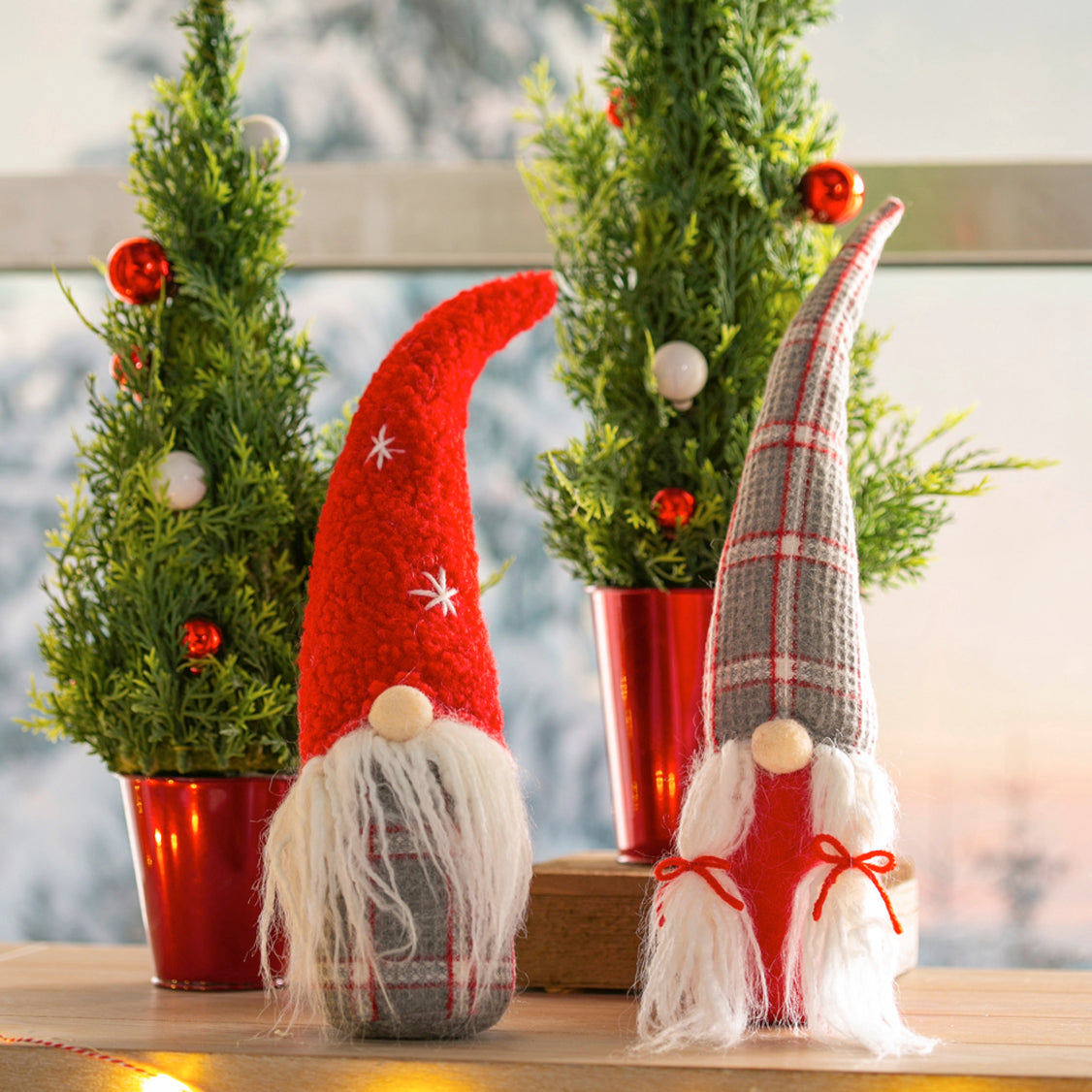 Evergreen Gray Plush Gnome Couple