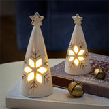 Evergreen Season To Sparkle LED Ceramic Christmas Tree with Snowflake Cut Out - Set of 2