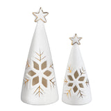 Evergreen Season To Sparkle LED Ceramic Christmas Tree with Snowflake Cut Out - Set of 2