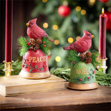 Evergreen Holiday Poinsettia Cardinal on Bell Resin Table Decor
