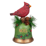 Evergreen Holiday Poinsettia Cardinal on Bell Resin Table Decor