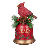 Evergreen Holiday Poinsettia Cardinal on Bell Resin Table Decor