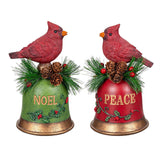Evergreen Holiday Poinsettia Cardinal on Bell Resin Table Decor