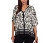 Ruby Road Womens Geo Border Print Crepe Short Sleeve T-Shirt