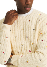 Nautica Mens Embroidered Cable Crewneck Sweater