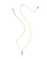 Kendra Scott Cross Gold Pendant Necklace - Light Blue Dichroic Glass