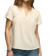 Lucky Brand Womens Lace Pintuck Notch Top