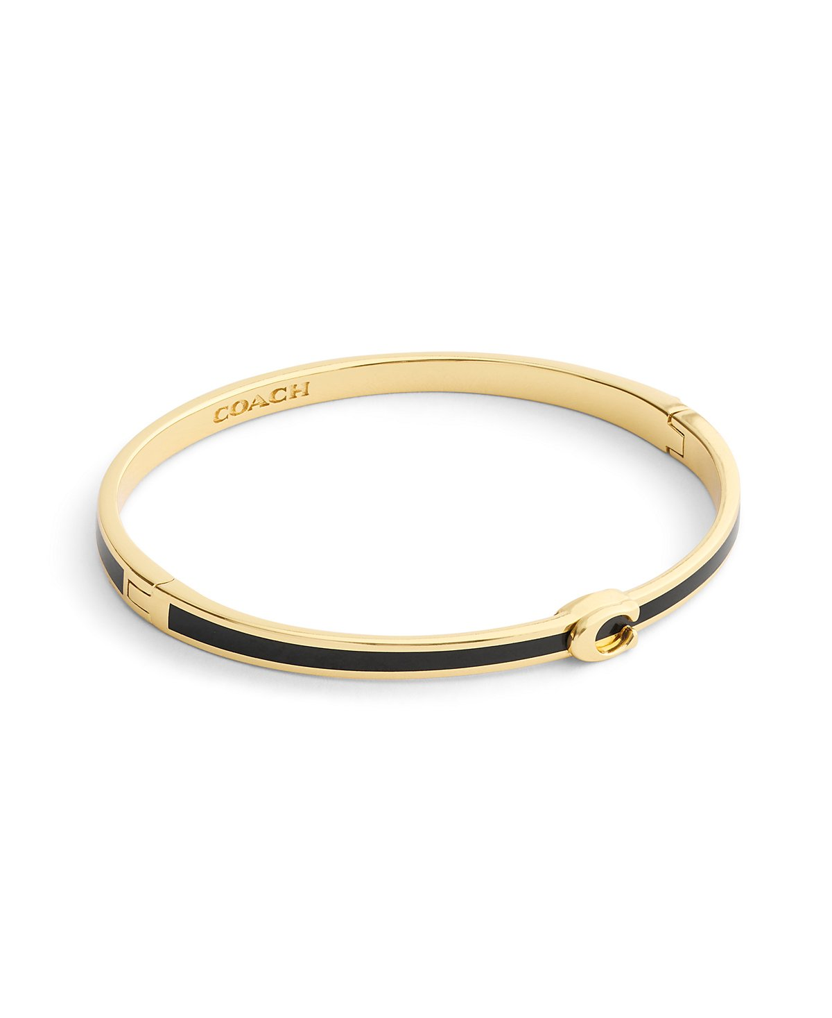 COACH Black Enamel Gold C Hinged Bangle Bracelet