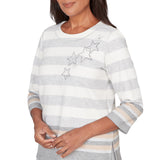 Ruby Rd. Womens Star Stripe Embellished Crew Neck Top
