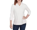 Ruby Rd. Womens Luxe Collared V-Neck Stretch Rib Knit Long Sleeve Top