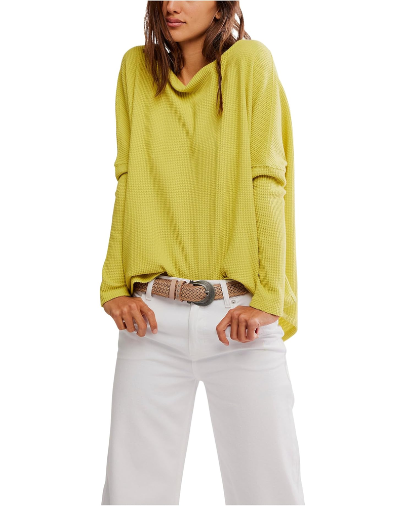 Free People Womens Latte Blues Solid Thermal Sweater