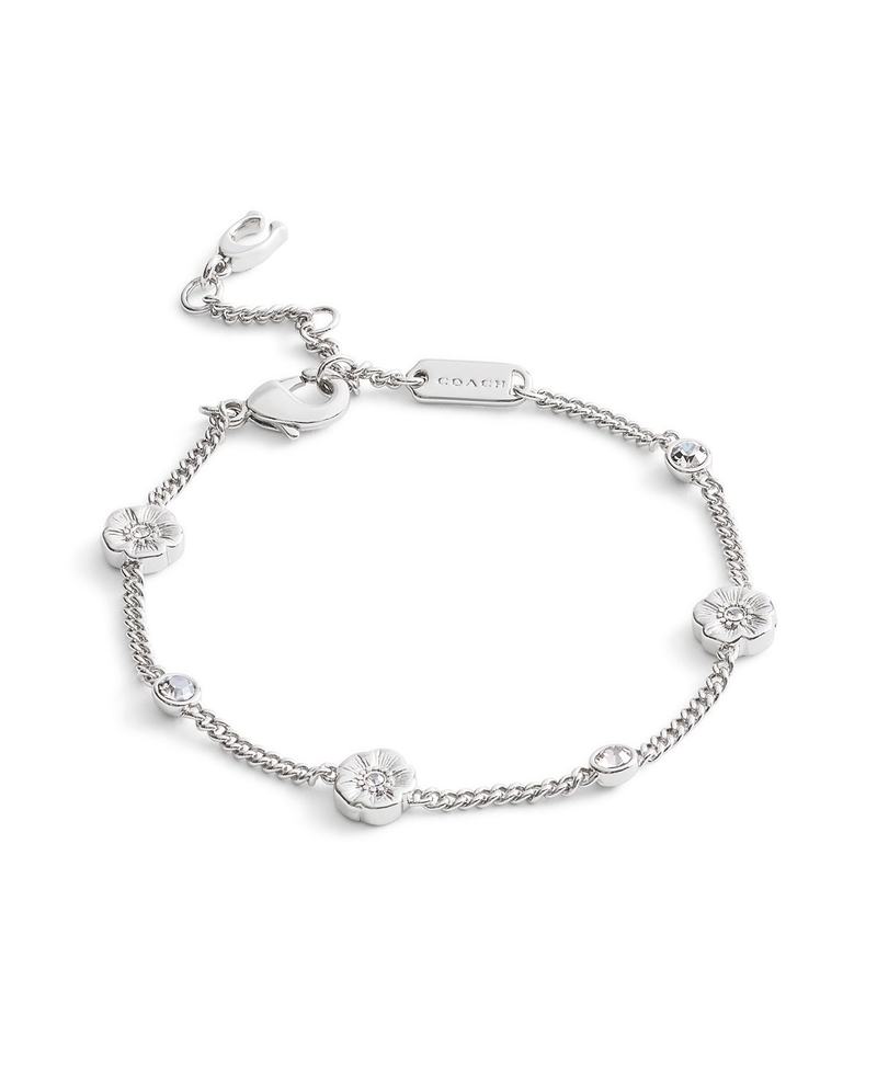 COACH Silver Tea Rose Station Linear Bracelet
