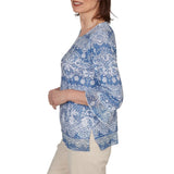 Alfred Dunner Womens Lacey Striped Knit Top