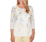 Ruby Rd. Womens Textured Floral Crew Neck Top