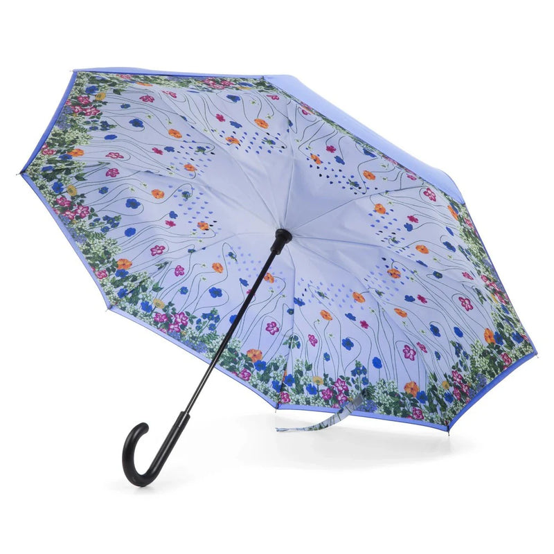 Totes InBrella Stick Reverse-Close Umbrella with Under Canopy Print