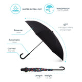 Totes InBrella Stick Reverse-Close Umbrella with Under Canopy Print