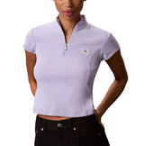 Calvin Klein Womens Woven Monologo Rib Quarter Zip Top
