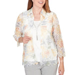 Ruby Rd. Womens Lace Floral Two In One Top With Necklace