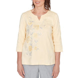 Ruby Rd. Womens Asymmetrical Floral Embroidered Textured Top
