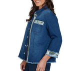 Alfred Dunner Womens Sequin Embellished Stretch Denim Jacket
